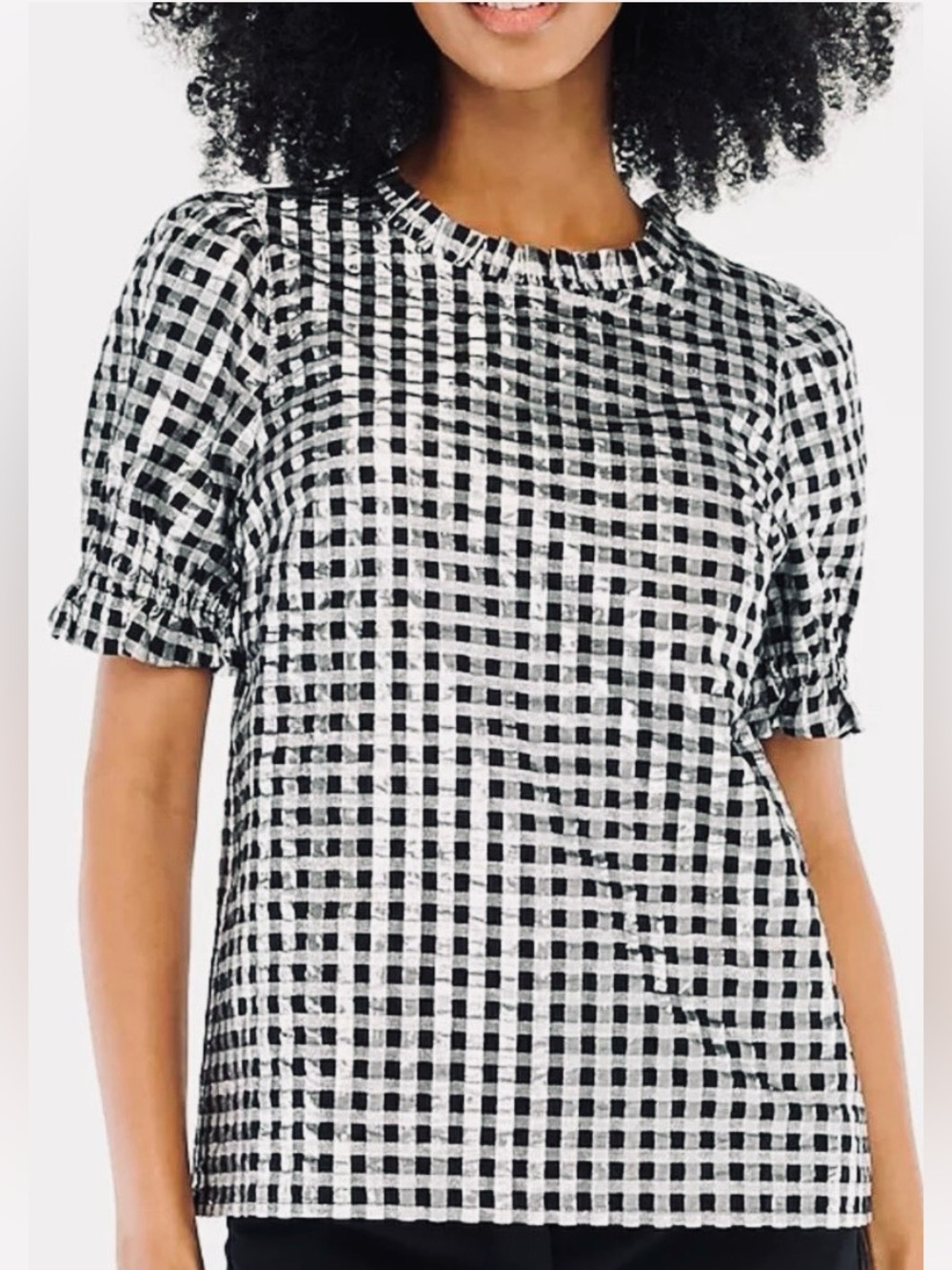 NEW J. Crew metallic shimmery silver and black gingham top